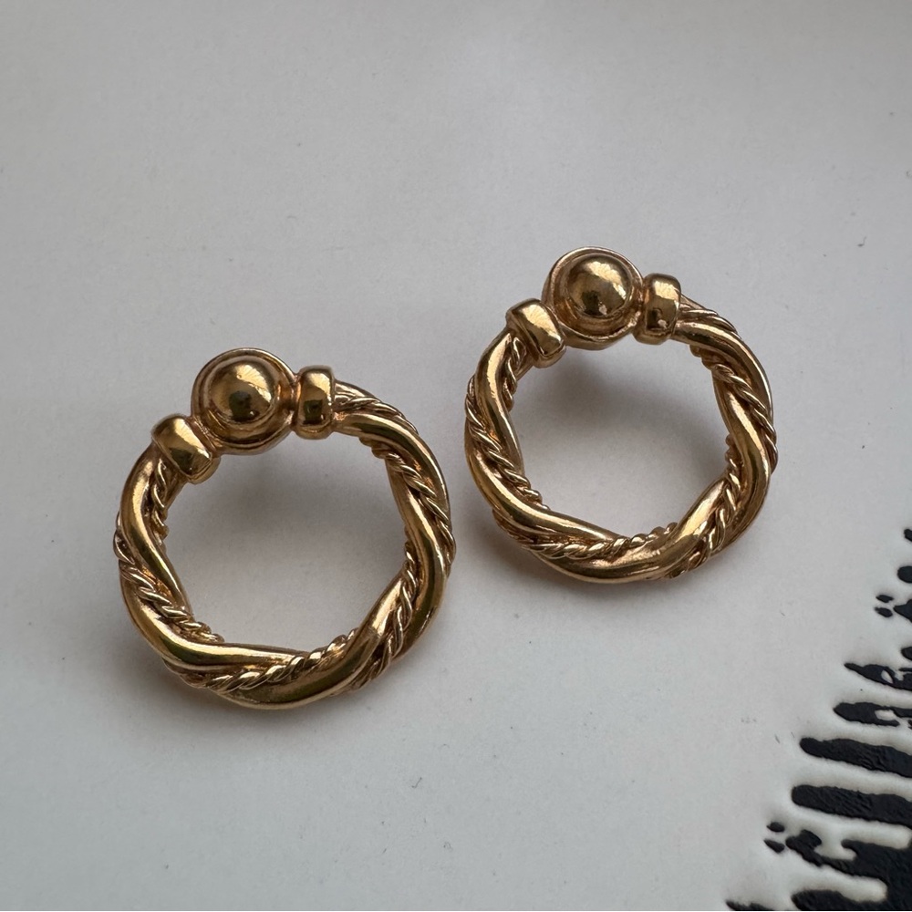 Vintage Monet Gold-Tone Twisted Hoop Earrings - Picture 3 of 6